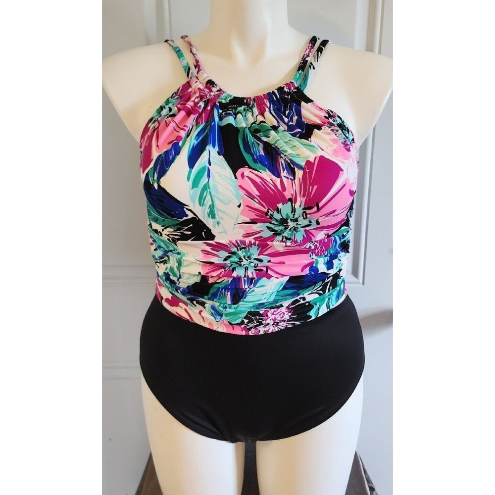 Magicsuit Women's One Piece Swimsuit‎ Jennifer Floral Ruch High Neck Size 16